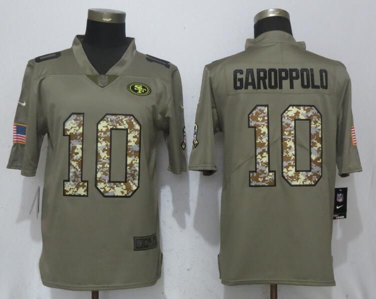 Men San Francisco 49ers #10 Garoppolo Olive Camo Carson Salute to Service Nike Limited NFL Jerseys->philadelphia eagles->NFL Jersey